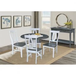 5-Piece Set - White/Heather Gray 42 in. Dual Drop Leaf Table with 4-Side Chairs by International Concepts -International Concepts Sales white heather gray international concepts dining room sets k05 42dp c170 4 c3 1000