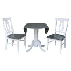 3-Piece Set - White/Heather Gray 42 in. Dual Drop Leaf Table with 2-Side Chairs by International Concepts -International Concepts Sales white heather gray international concepts dining room sets k05 42dp c170p 4f 1000