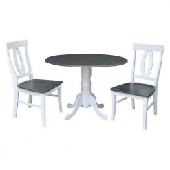 3-Piece Set - White/Heather Gray 42 in. Dual Drop Leaf Table with 2-Side Chairs by International Concepts