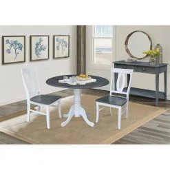 3-Piece Set - White/Heather Gray 42 in. Dual Drop Leaf Table with 2-Side Chairs by International Concepts -International Concepts Sales white heather gray international concepts dining room sets k05 42dp c170p c3 1000