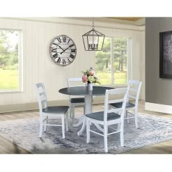 5-Piece Set White / Heather Gray 42 in. Round Solid Wood Dining Table with 4-Side Chairs by International Concepts -International Concepts Sales white heather gray international concepts dining room sets k05 42dp c2 4 c3 1000
