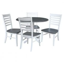 5-Piece Set - White/Heather Gray 42 in. Dual Drop Leaf Table with 4-Side Chairs by International Concepts