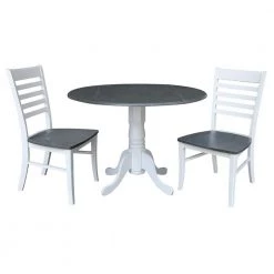White Heather Gray 42 in. Dual Drop Leaf Table with 2-RTA Chairs (Set of 3-Pieces) by International Concepts