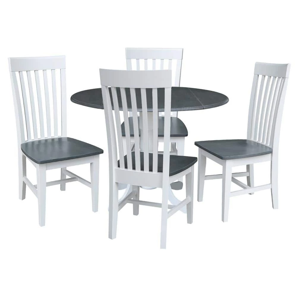 Set of 5 pcs - White/Heather Gray 42" Dual Drop Leaf Table with 4 RTA chairs by International Concepts 1 Set of 5 pcs - White/Heather Gray 42" Dual Drop Leaf Table with 4 RTA chairs by International Concepts