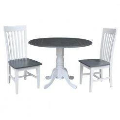 3-Piece Set - White/Heather Gray 42 in. Dual Drop Leaf Table with 2-Side Chairs by International Concepts