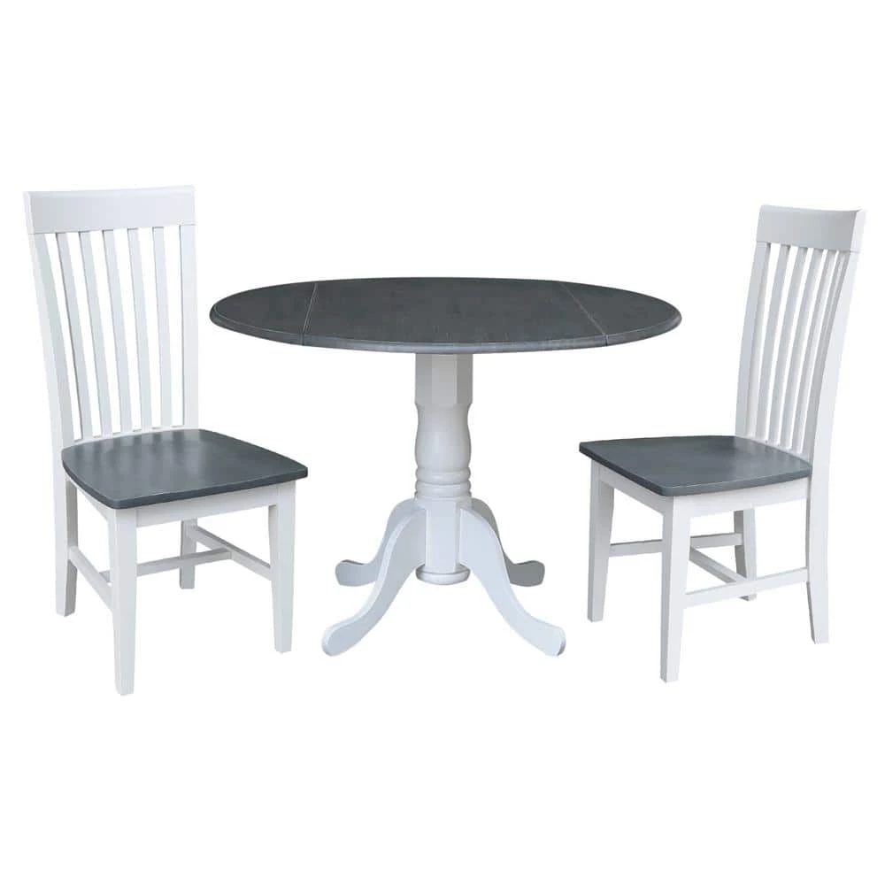 3-Piece Set - White/Heather Gray 42 in. Dual Drop Leaf Table with 2-Side Chairs by International Concepts 1 3-Piece Set - White/Heather Gray 42 in. Dual Drop Leaf Table with 2-Side Chairs by International Concepts