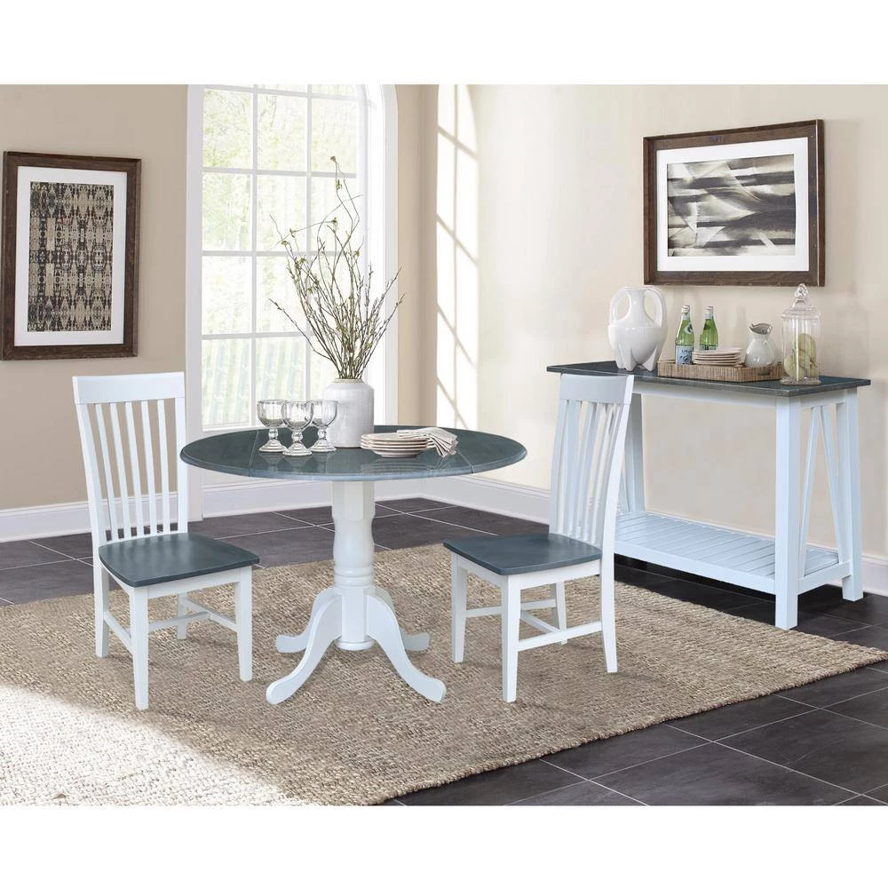 3-Piece Set - White/Heather Gray 42 in. Dual Drop Leaf Table with 2-Side Chairs by International Concepts 6 3-Piece Set - White/Heather Gray 42 in. Dual Drop Leaf Table with 2-Side Chairs by International Concepts - Image 6