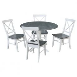 5-Piece Set - White/Heather Gray 42 in. Dual Drop Leaf Table with 4-Side Chairs by International Concepts