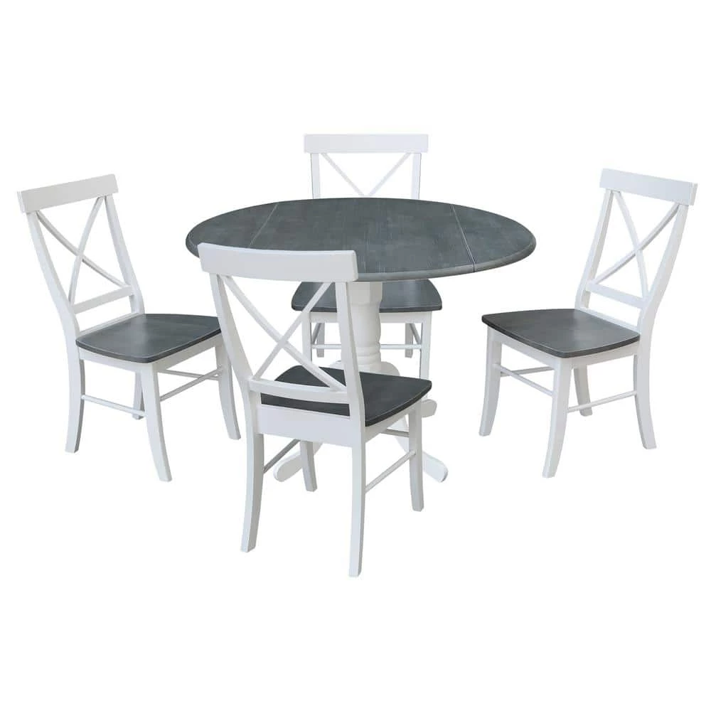 5-Piece Set - White/Heather Gray 42 in. Dual Drop Leaf Table with 4-Side Chairs by International Concepts 1 5-Piece Set - White/Heather Gray 42 in. Dual Drop Leaf Table with 4-Side Chairs by International Concepts
