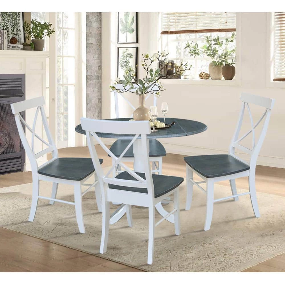 5-Piece Set - White/Heather Gray 42 in. Dual Drop Leaf Table with 4-Side Chairs by International Concepts 6 5-Piece Set - White/Heather Gray 42 in. Dual Drop Leaf Table with 4-Side Chairs by International Concepts - Image 6