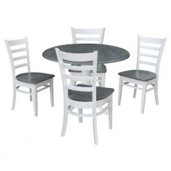 White/Heather Gray 42 in. Dual Drop Leaf Table with 4-Side Chairs (5-Pieces) by International Concepts