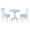 White 30 in Round Solid Wood Dining Table and 2-Emily Side Chairs (3-Piece Set) by International Concepts