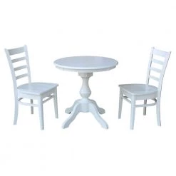 White 30 in Round Solid Wood Dining Table and 2-Emily Side Chairs (3-Piece Set) by International Concepts