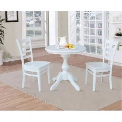White 30 in Round Solid Wood Dining Table and 2-Emily Side Chairs (3-Piece Set) by International Concepts -International Concepts Sales white international concepts dining room sets k08 30rt 11b c617 2 c3 1000