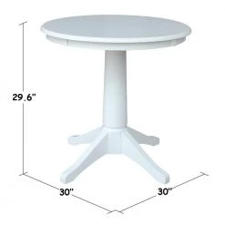 3-Piece Set Olivia White Solid Wood 30 in Round Pedestal Dining Table and 2 Mission Side Chairs by International Concepts -International Concepts Sales white international concepts dining room sets k08 30rt 27b c265 2 1f 1000
