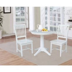 3-Piece Set Olivia White Solid Wood 30 in Round Pedestal Dining Table and 2 Mission Side Chairs by International Concepts -International Concepts Sales white international concepts dining room sets k08 30rt 27b c265 2 31 1000