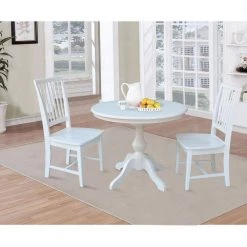 3-Piece Set, White Solid Wood 36 in. Round Table and 2-Mission Chairs by International Concepts -International Concepts Sales white international concepts dining room sets k08 36rt 11b c265 2 31 1000