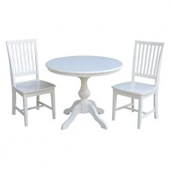 3-Piece Set, White Solid Wood 36 in. Round Table and 2-Mission Chairs by International Concepts