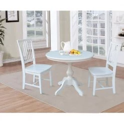 3-Piece Set, White Solid Wood 36 in. Round Table and 2-Mission Chairs by International Concepts -International Concepts Sales white international concepts dining room sets k08 36rt 11b c265 2 c3 1000