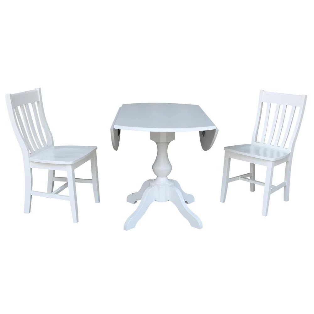 Sophia 3-Piece 42 in. White Round Drop-Leaf Wood Dining Set with Cafe Chairs by International Concepts 7 Sophia 3-Piece 42 in. White Round Drop-Leaf Wood Dining Set with Cafe Chairs by International Concepts - Image 7
