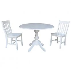 Sophia 3-Piece 42 in. White Round Drop-Leaf Wood Dining Set with Cafe Chairs by International Concepts