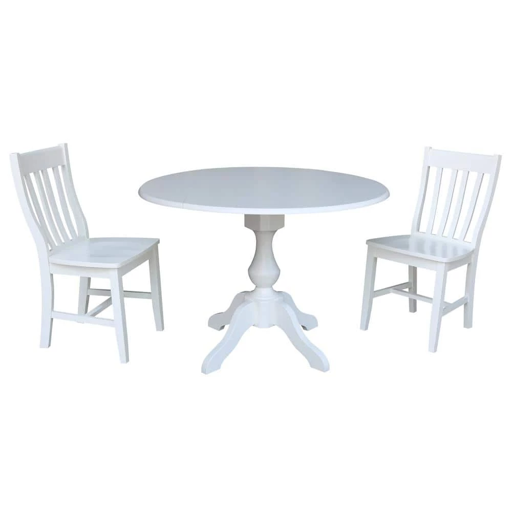 Sophia 3-Piece 42 in. White Round Drop-Leaf Wood Dining Set with Cafe Chairs by International Concepts 1 Sophia 3-Piece 42 in. White Round Drop-Leaf Wood Dining Set with Cafe Chairs by International Concepts