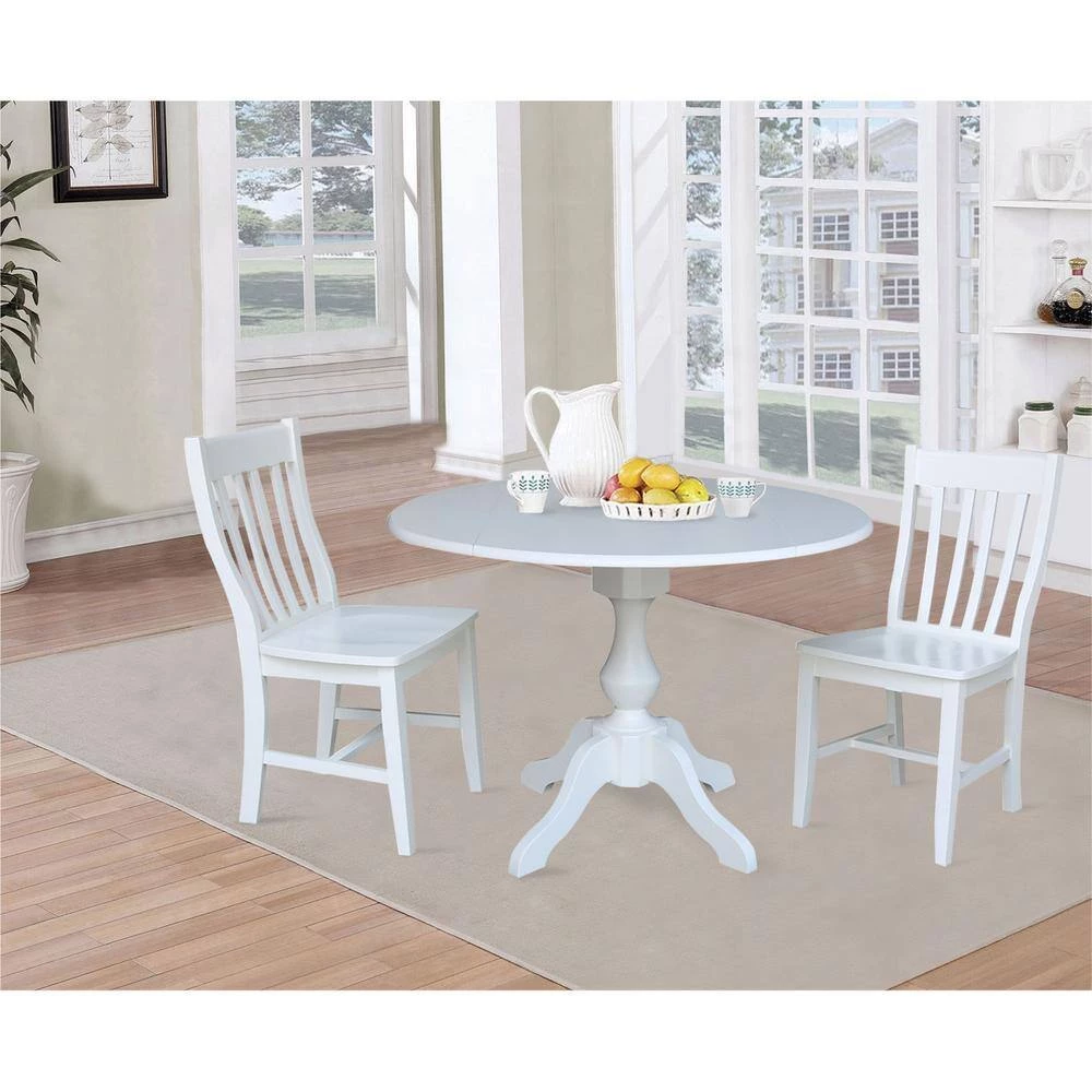 Sophia 3-Piece 42 in. White Round Drop-Leaf Wood Dining Set with Cafe Chairs by International Concepts 6 Sophia 3-Piece 42 in. White Round Drop-Leaf Wood Dining Set with Cafe Chairs by International Concepts - Image 6