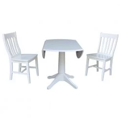 Olivia 3-Piece 42 in. White Round Drop-Leaf Wood Dining Set with Cafe Chairs by International Concepts -International Concepts Sales white international concepts dining room sets k08 42dpt 27b c61 2 4f 1000