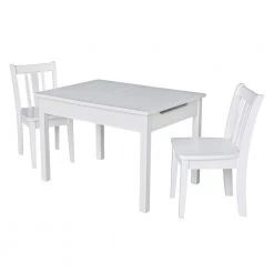 Jorden Lift-Top Storage 3-Piece White Kid's Table and Chair Set by International Concepts -International Concepts Sales white international concepts kids tables chairs k08 jt2532l cc105 2 4f 1000