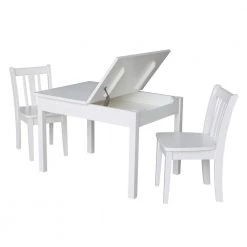 Jorden Lift-Top Storage 3-Piece White Kid's Table and Chair Set by International Concepts
