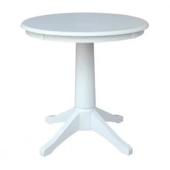 Olivia White Solid Wood 30 in. Round Pedestal Dining Table by International Concepts