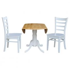 3-Piece 42 in. White and Natural Dual Drop Leaf Table Set with 2-Side Chairs by International Concepts -International Concepts Sales white natural international concepts dining room sets k02 42dp c08 617p 4f 1000