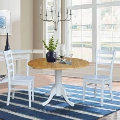 3-Piece 42 in. White and Natural Dual Drop Leaf Table Set with 2-Side Chairs by International Concepts -International Concepts Sales white natural international concepts dining room sets k02 42dp c08 617p c3 1000